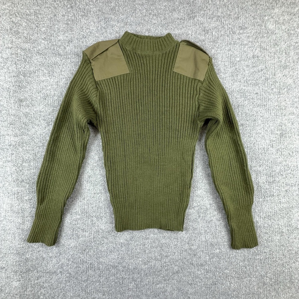 Valor‎ Collection Sweater Mens Medium Green Wool Crewneck Army Epaulettes Ribbed